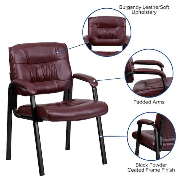 Renewed Flash Furniture Black Leather Executive Side Reception Chair with Mahogany Legs 
