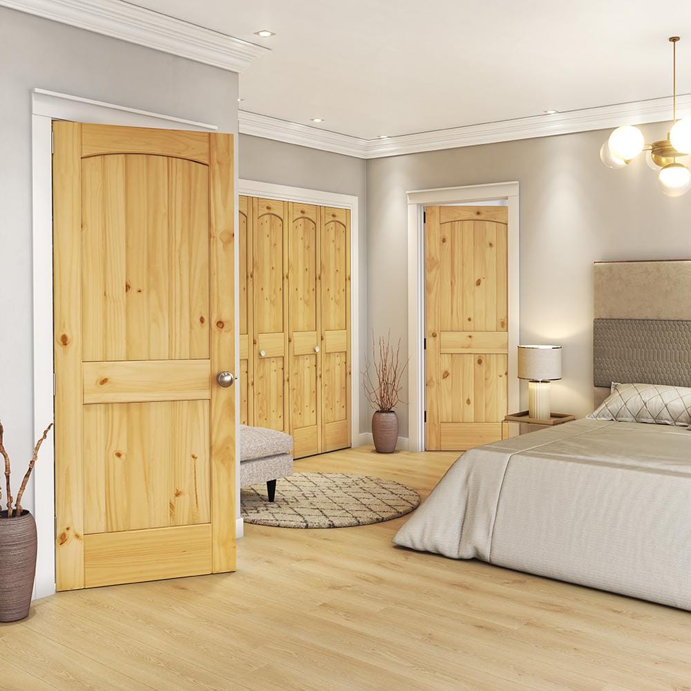80" x 36" Arch Top Knotty Pine Solid Wood Door