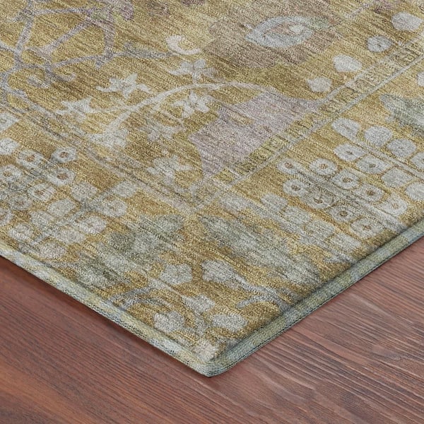 Mayfield Premium Machine Washable Abstract AMF2231 Wheat 2 ft. x 7 ft. Runner Rug