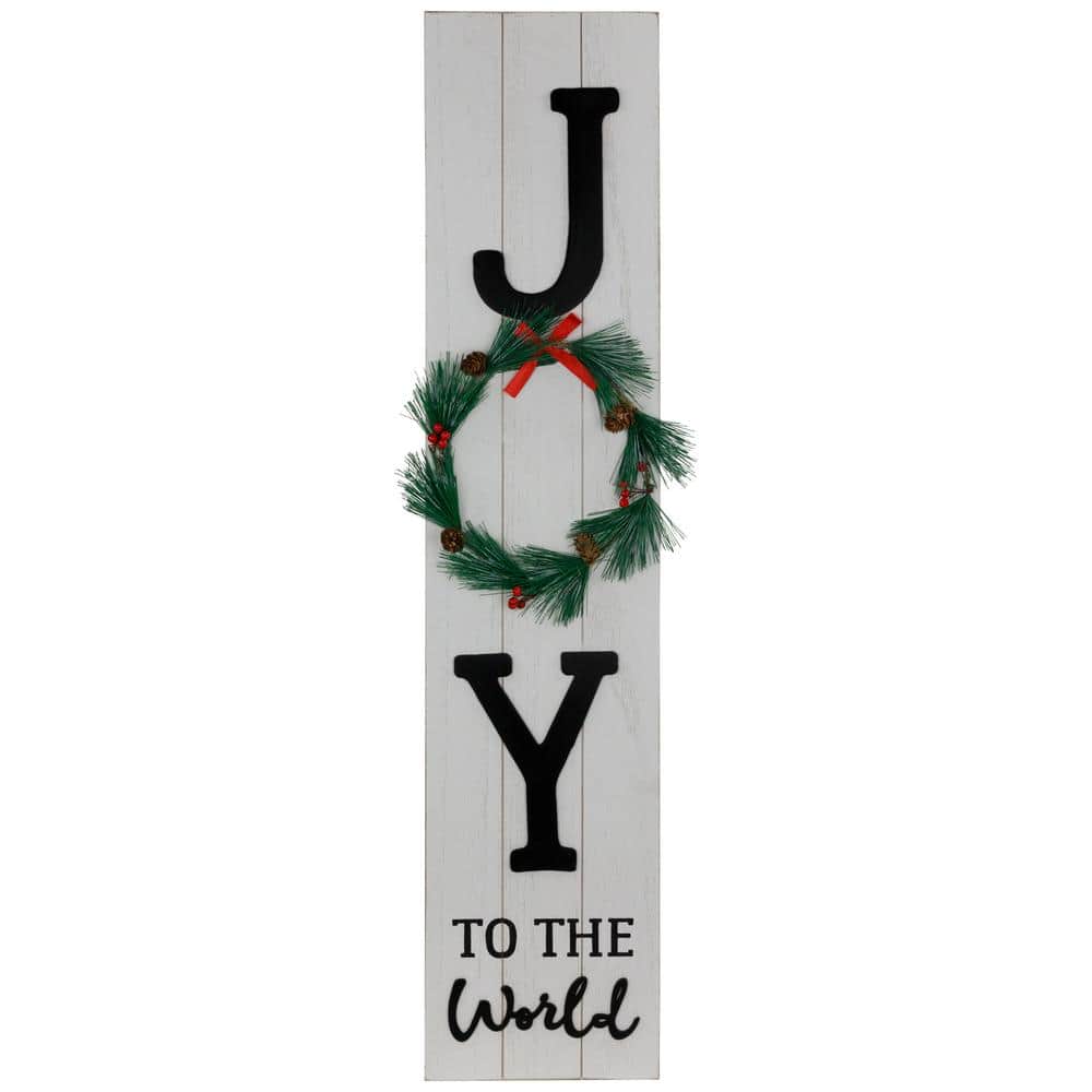 Joy to the World White-Washed Wooden Christmas Porch Sign with Wreath