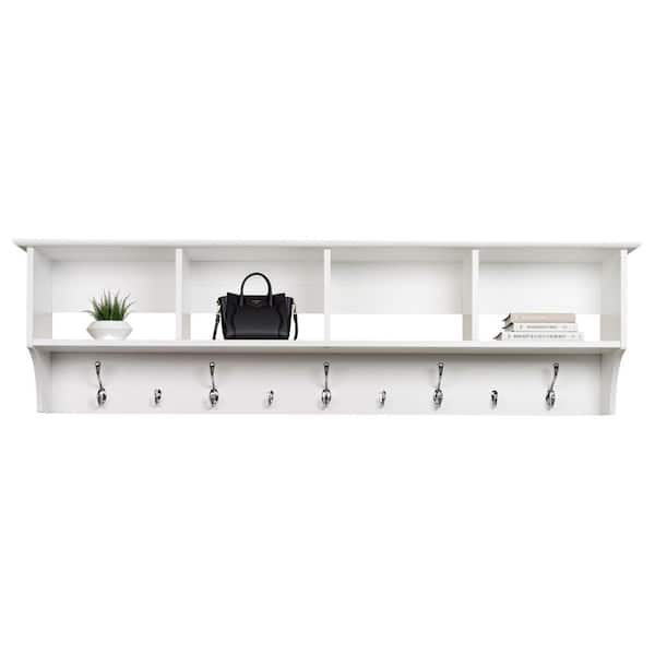 White 60 in. Contemporary Wall Mounted Coat Rack with 4-Shelves, Coat Hooks Wall Mount, Entryway Storage Solution