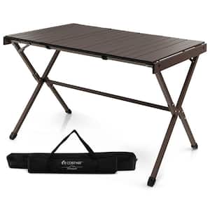4-Person to 6-Person Portable Aluminum Camping Table Lightweight Roll Up Table Brown