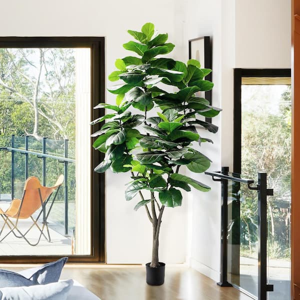 LIVING LUXURY 7.5 ft. Large Real Touch Artificial Fiddle Leaf Fig Tree in  Pot 60431-GR