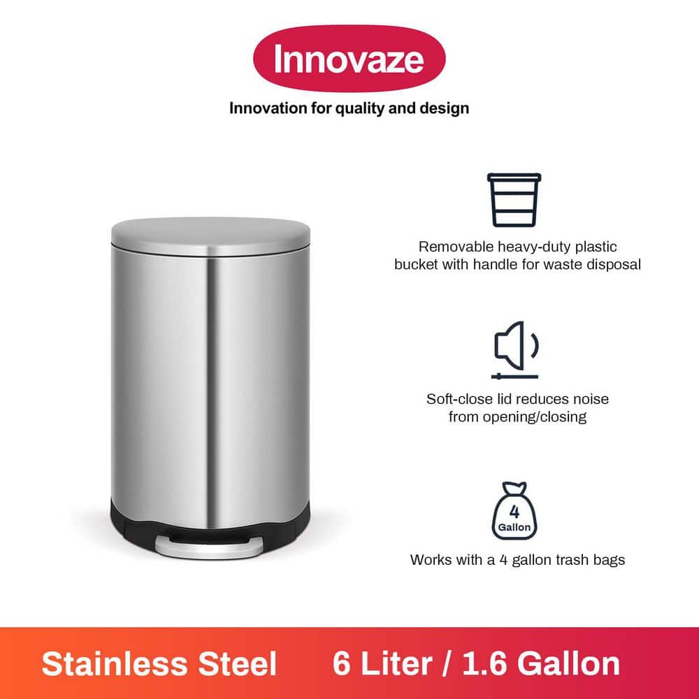 1.6 Gallon Brushed Stainless Steel Semi-Round Step-On Trash Can