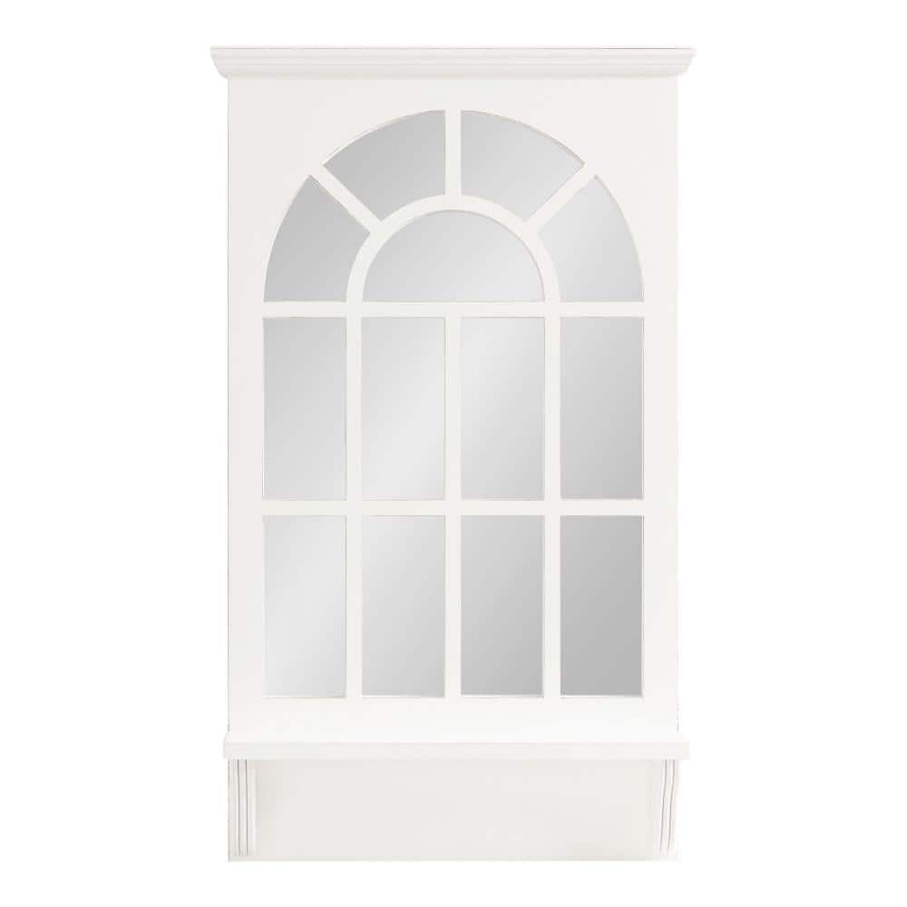 Coastal White Arched Wall Mirror with Vintage Shelf, 21x36
