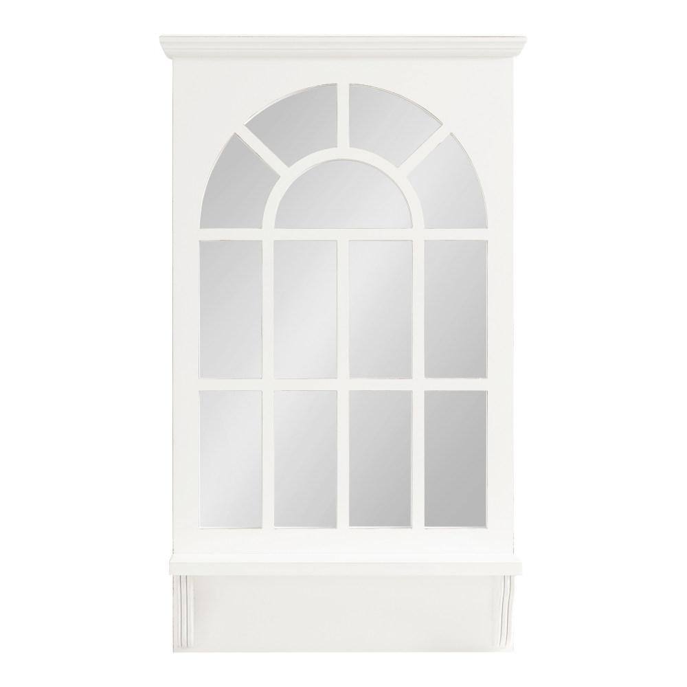 Coastal White Arched Wall Mirror with Vintage Shelf, 21x36