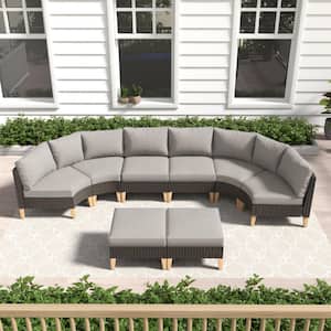 Chic Relax Brown Wicker 6 Seat 6 Pieces Outdoor Sectional Set with CushionGuard Gray Cushions
