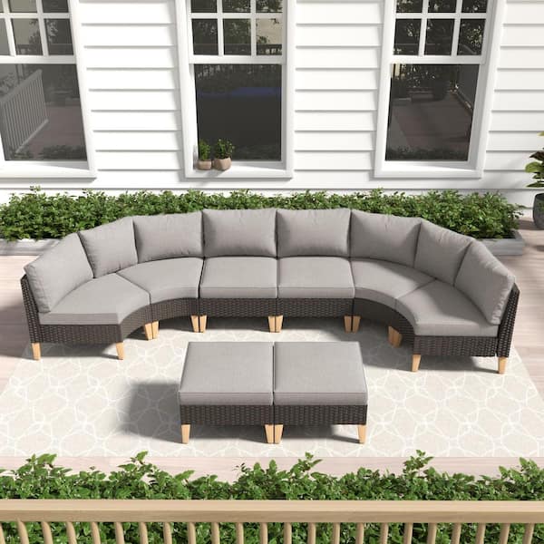 Gymojoy Chic Relax Brown Wicker 6 Seat 6 Pieces Outdoor Sectional Set with CushionGuard Gray Cushions
