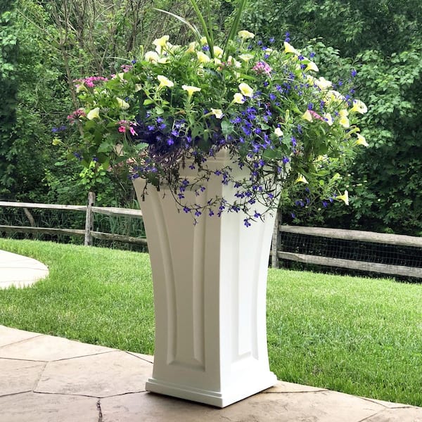 Cambridge 28 in. Tall Self-Watering White Polyethylene Planter
