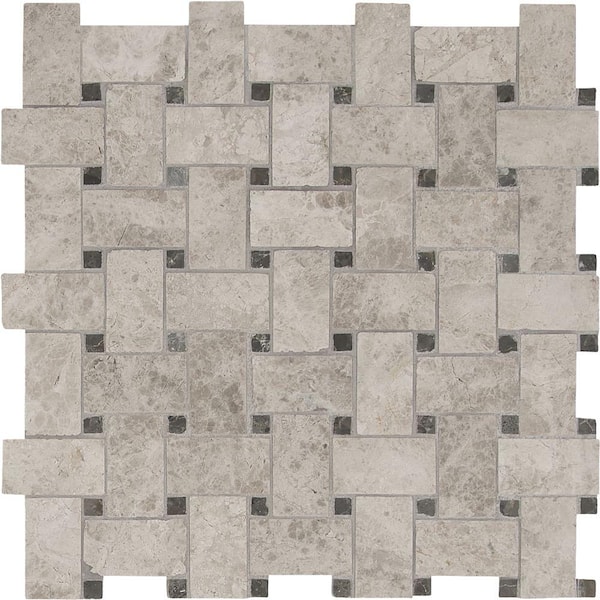 MSI Tundra Gray Basketweave 12 in. x 12 in. x 10 mm Polished Marble Mosaic Tile (1 sq. ft.)