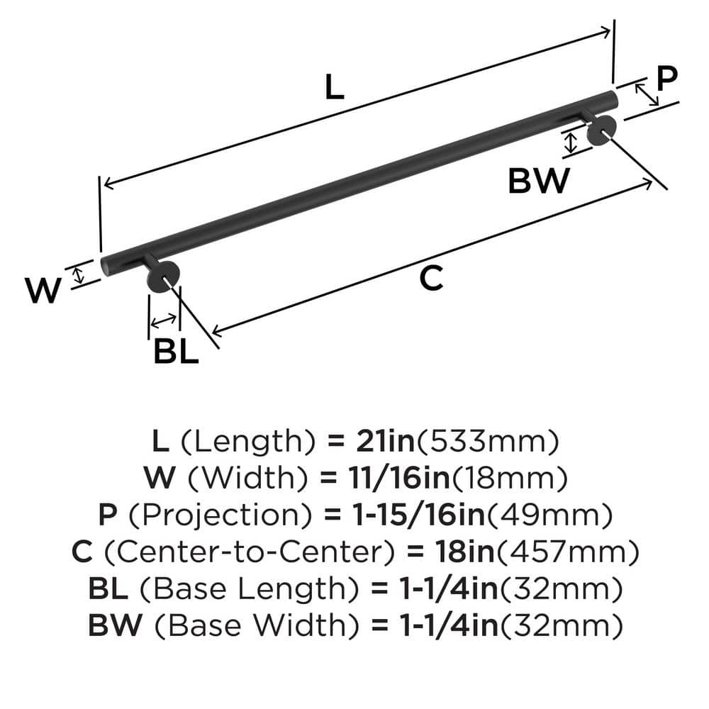 Matte Black 18-Inch Radius Appliance Pull Handle
