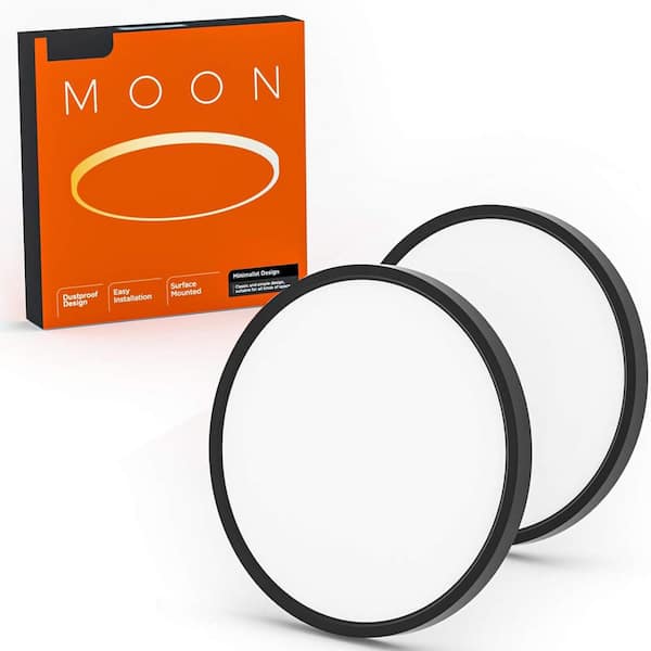 15.8 in. Black Integrated LED Ceiling Light Fixture Flush Mount for Closet Porch (2-Pack)