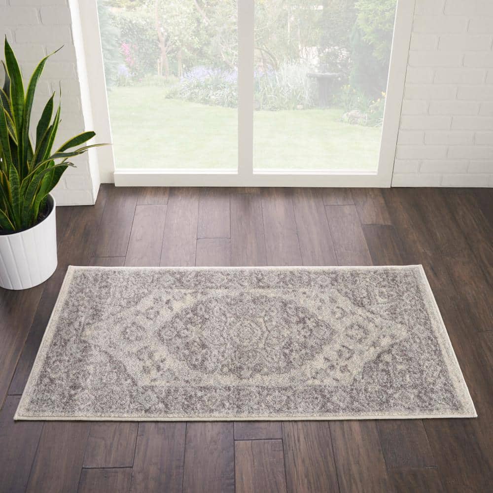 Ivory-Grey Tranquil Medallion 2'x4' Synthetic Area Rug