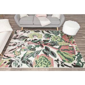 Valentina May Flowers White 2 ft. X 4 ft. Area Rug