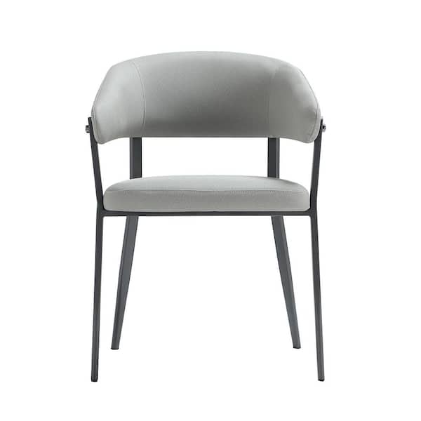 Belle Modern Stone Grey Textured Faux Leather Upholstered Dining Arm Chair with Metal Legs