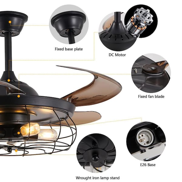 48 in. Indoor Black Industrial Cage Downrod Mount Standard Ceiling Fan with Remote Control