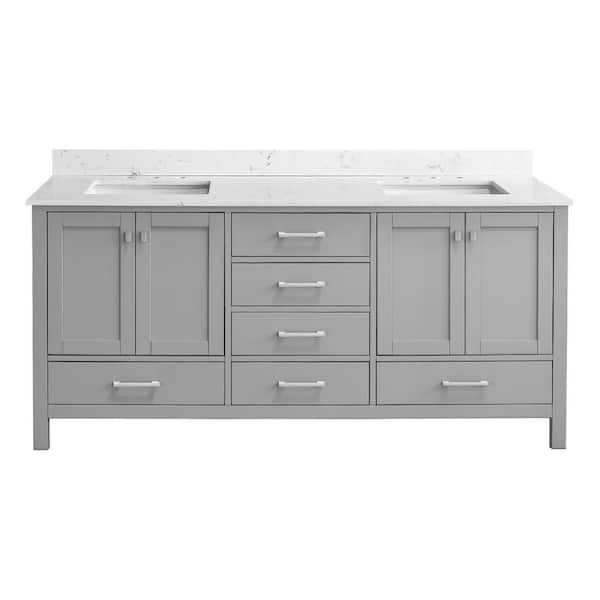 72 in. Freestanding Gray Bath Vanity with White Cultured Marble Top Assembled