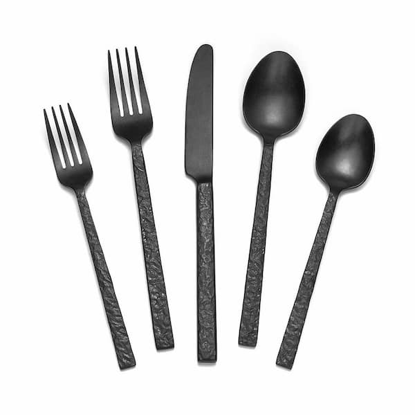 60-Piece Black Hammered 18/10 Stainless Steel Flatware Set Dishwasher Safe Tableware Service for 12 G