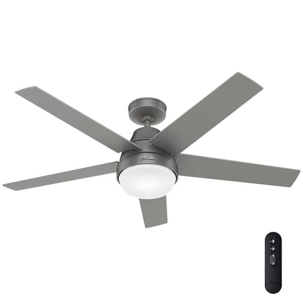 Hunter 52 in. Aerodyne Wi-Fi Matte Silver Smart Ceiling Fan with LED Light Kit and Handheld Remote