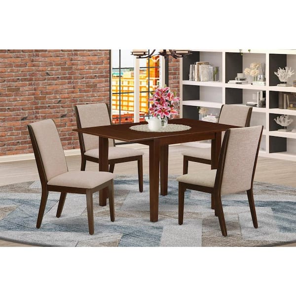 East West Furniture 5-Piece Mahogany Finish Solid Wood Top - Rectangular Dining Room Set with Leaf - Seats 4