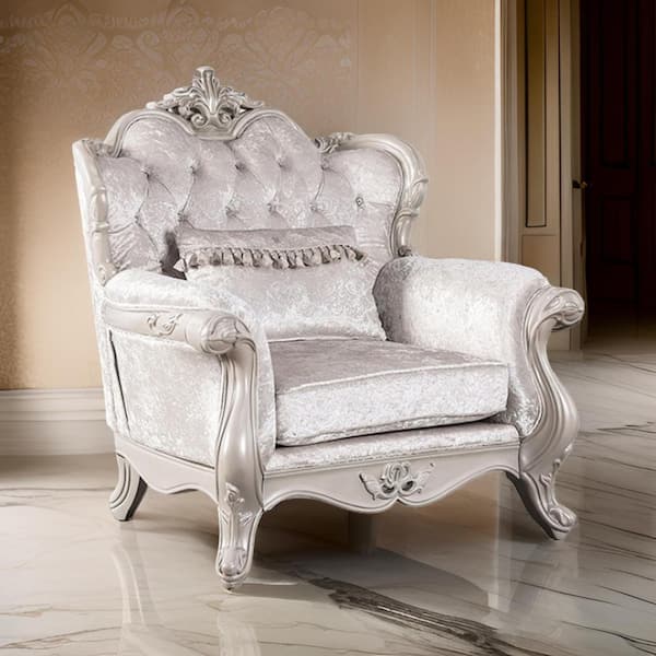 Paulo Off-White Fabric Side Chair with Diamond Tufted