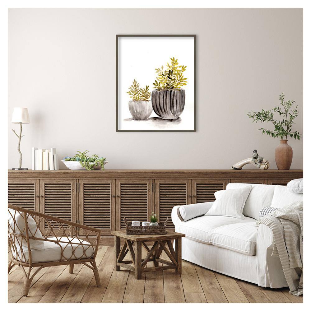 Gray and Green Succulent Watercolor Framed Wall Art 34"x41"