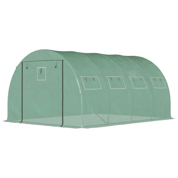 116.25 in. W x 157.5" D x 77.5 in. H Plastic Green Walk-in Tunnel Greenhouse with 2-Zippered Doors and 10-Mesh Windows