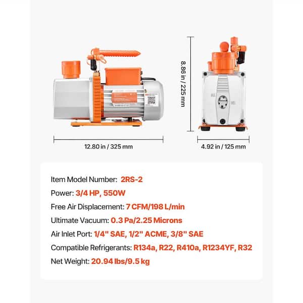 VEVOR Vacuum Pump, 7 CFM 3/4 HP, HVAC Two Stage Rotary Vane AC