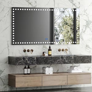 72 in. W x 36 in. H Rectangular Frameless LED Anti Fog Memory Front Circular Light Wall Bathroom Vanity Mirror in White