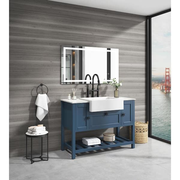 Zeus & Ruta 48 in. W x 20 in. D x 33.60 in. H Bath Vanity Cabinet without Top Solid Wood in Blue