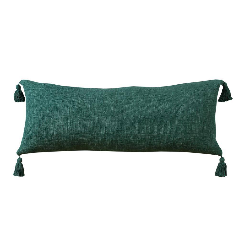 Unique Emerald Green Neutral Solid Cotton Lumbar 36 in. x 14 in. Indoor Thr
