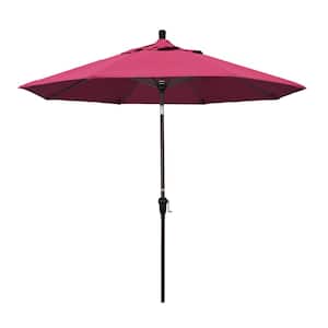 9 ft. Bronze Aluminum Market Auto-tilt Crank Lift Patio Umbrella in Hot Pink Sunbrella