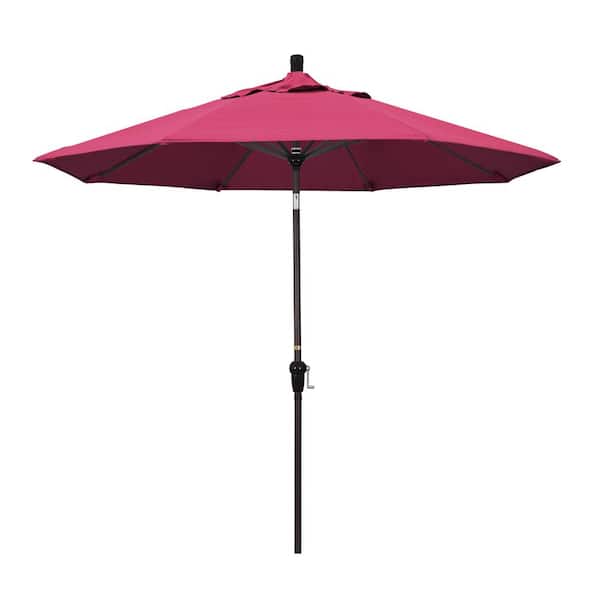California Umbrella 9 ft. Bronze Aluminum Market Auto-tilt Crank Lift Patio Umbrella in Hot Pink Sunbrella