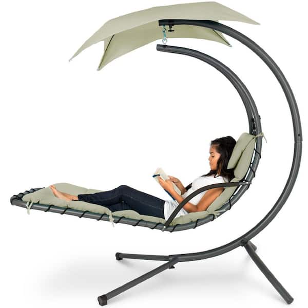 Best Choice Products Metal Outdoor Chaise Lounge with Sage Green Cushions