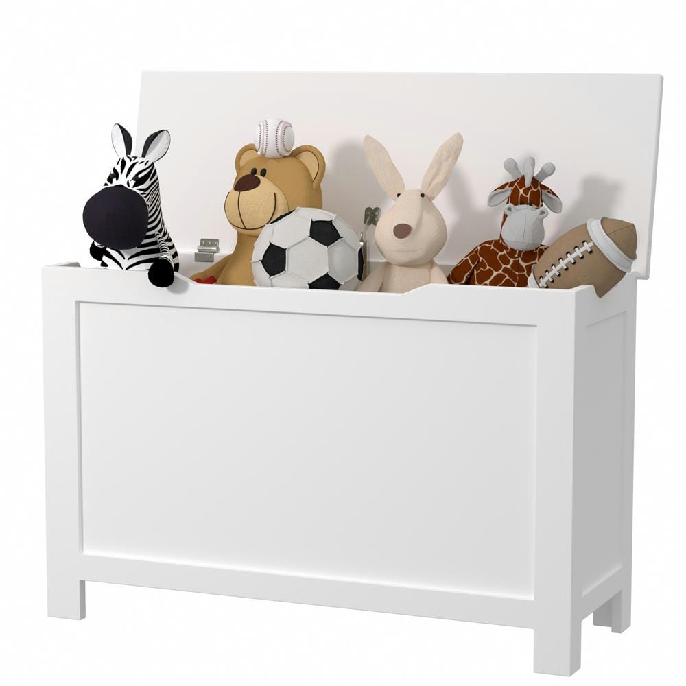 31.5 in. W x 13 in. D x 17 in. H White Wood Linen Cabinet with Toy Box and 