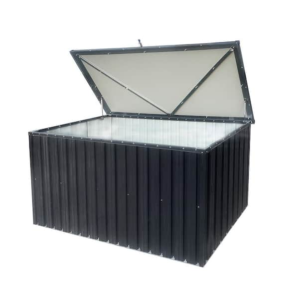 215 Gal. Black Metal Deck Box with Lockable Lid Extra Large Outdoor Cushion Storage for Kids Toys, Pillows, Garden Tools