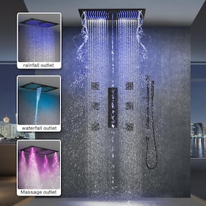 5-Spray 28 in. x 16 in. Ceiling Mount LED Music Dual Shower Head Fixed and Handheld Shower Head in Matte Black