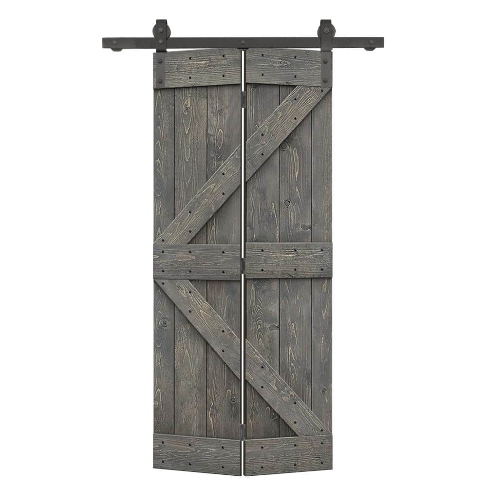 22 in. x 80 in. K Series Solid Core Weather Gray Stained DIY Wood Bi-fold Door with Sliding Hardware Kit price history on PriceWatchPro