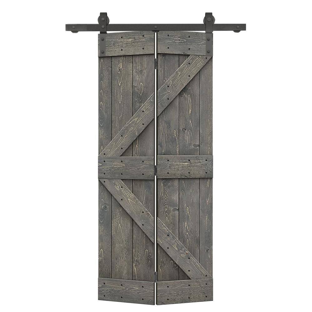 26 in. x 80 in. K Series Solid Core Weather Gray Stained DIY Wood Bi-fold Door with Sliding Hardware Kit price history on PriceWatchPro