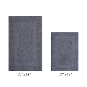 Lux Collection Gray 17 in. x 24 in. and 21 in. x 34 in. 100% Cotton 2-Piece Bath Rug Set