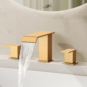 8 in. Widespread Double Handle Bathroom Faucet with Metal Pop-up Drain in Gold