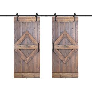 Diamond 48 in. x 84 in. Fully Set Up Briar Smoke Finished Pine Wood Sliding Barn Door with Hardware Kit