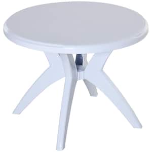 White Plastic Outdoor Bistro Table with Umbrella Hole for Garden Lawn Backyard