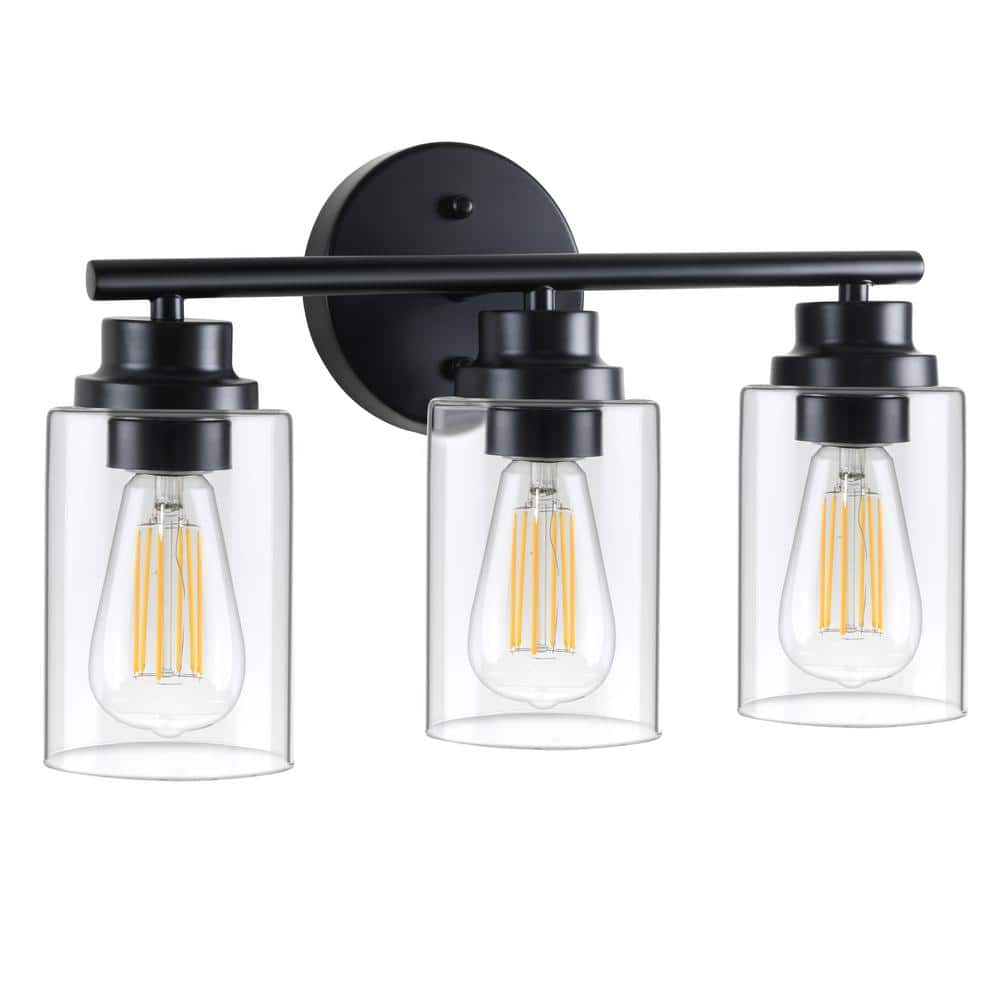 BLUEX BULBS 6 in. 3-Light Black Vanity Light Indoor Wall Sconce (2-Pack ...