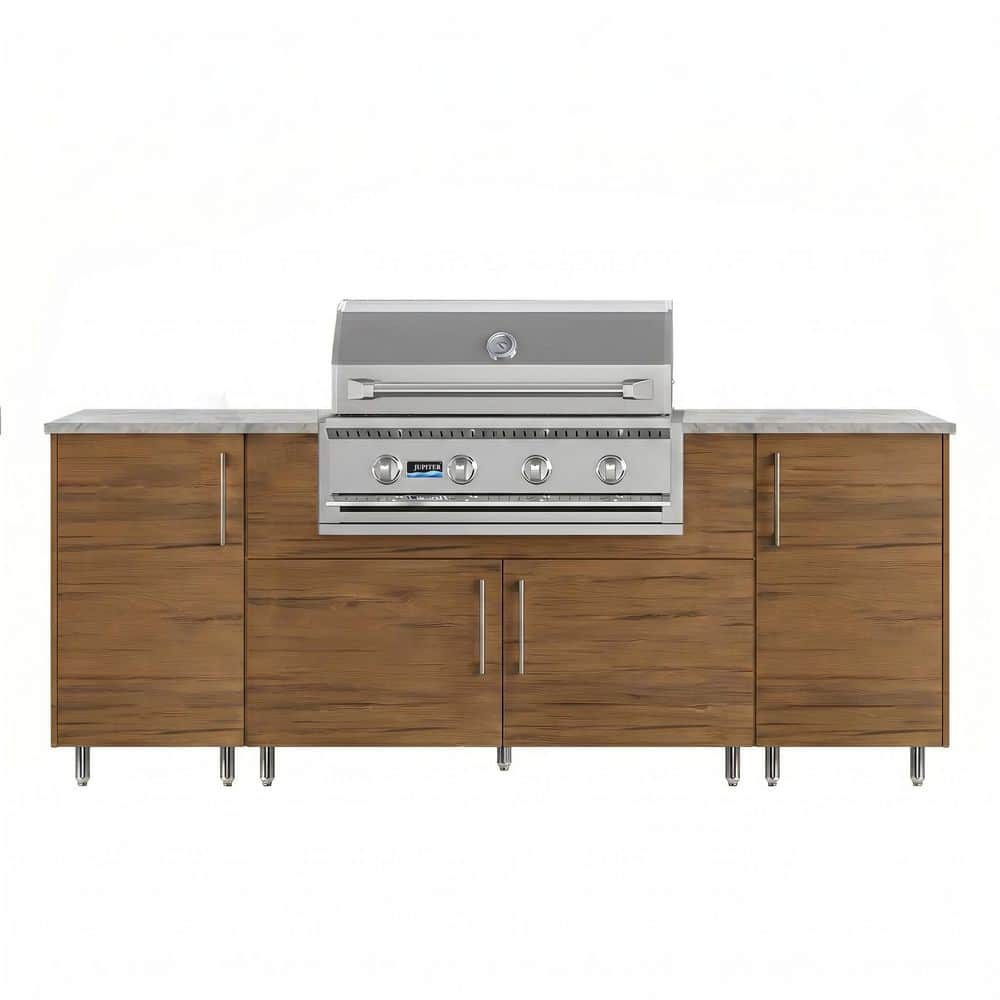 Golden Sky 86.5 in. W 4-Burner Propane Grill Island in Stainless Steel Miami Teak with Trashcan Pull-Out price history on PriceWatchPro