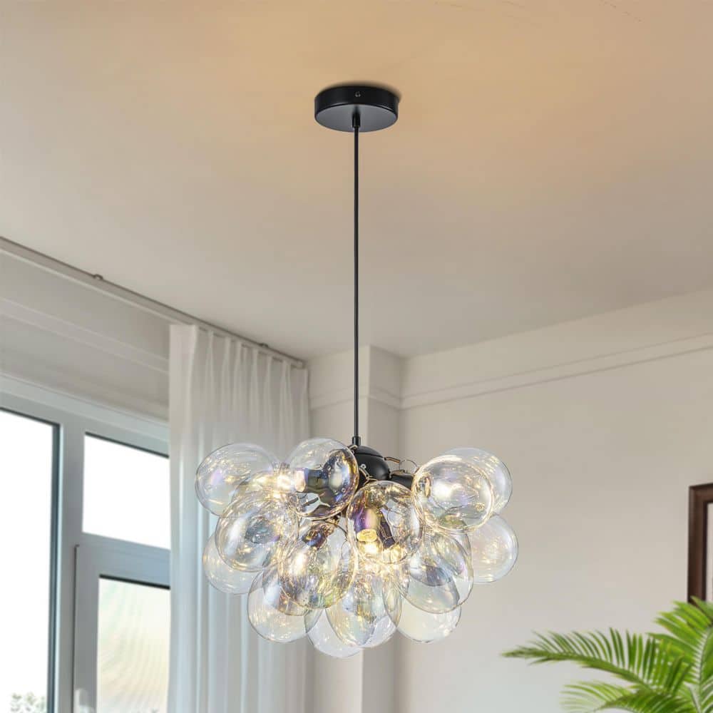 Modern 6-Light Matte Black Bubble Glass Pendant Chandelier, Colorful Oval Globe Light for Dining Room, Living Room price history on PriceWatchPro
