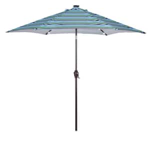 8.7 ft. Market Patio Solar Umbrella in Blue Stripes with Crank and Push Button Tilt