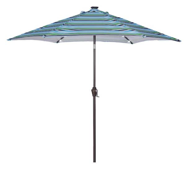 Unbranded 8.7 ft. Market Patio Solar Umbrella in Blue Stripes with Crank and Push Button Tilt
