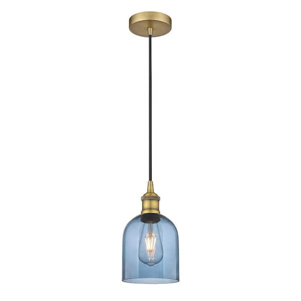 Bella 100-Watt 1-Light Brushed Brass Standard Mini Pendant Light with Painted Glass Shade, No Bulbs Included