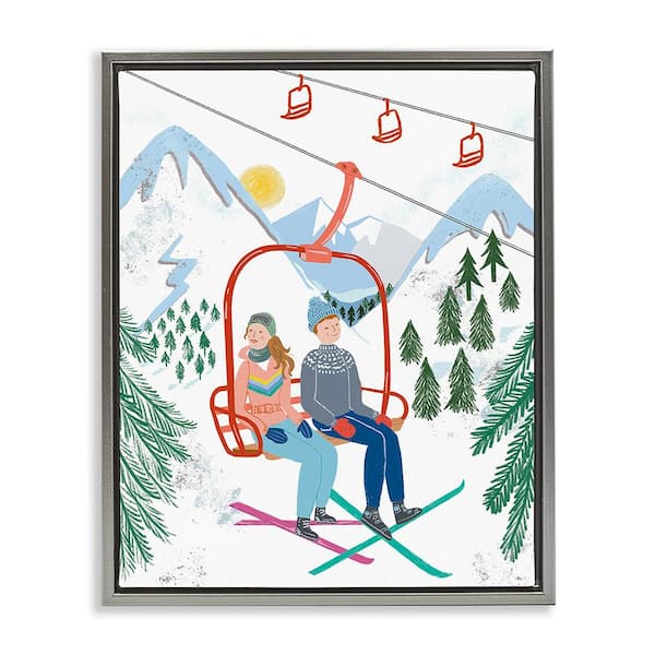 Stupell Industries Winter Ski Lift Friends by Jo Reid 1-Piece Floater Frame Graphic Print Sports Poster Art Print 21 in. x 17 in.
